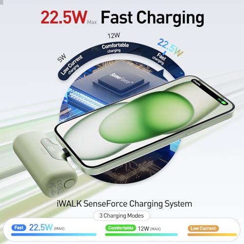 Image of iWALK Portable Charger 5500mAh Next-Gen Small Power Bank 22.5W Fast Charging Battery USB-C Portable Phone Charger for iPhone 17 /16 /15 17 Plus 17 Pro Max iPad, Samsung Galaxy S25 S24 S23 Android, Green