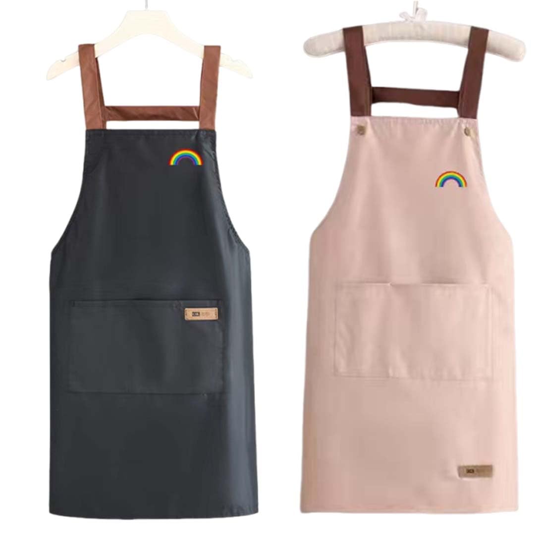 BECHS 2 Piezas Parejas Delantales, Delantales De Cocina Para Hombres Y Mujeres Regalo Para Bodas Compromisos San Valentín Navidad Diseño Arco Iris Negro Rosa