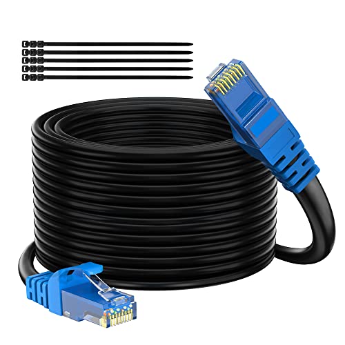 Adoreen Cat 6 Outdoor Ethernet Cable 200 Ft Black, High Speed Heavy Duty Long Internet Network Cable...