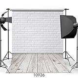 SJOLOON 5x7ft Vinyl Photography Background White Brick Wall Wood with Floor Photo Backdrop Studio Props 10926