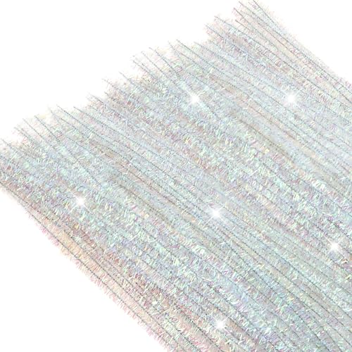 TOAOB Glitzer Pfeifenreiniger 100 Stück Weiße Schillernde Farben Chenilledraht Bunt Biegeplüsch 30cm Lang und 6mm Breit für Basteln und Dekorieren