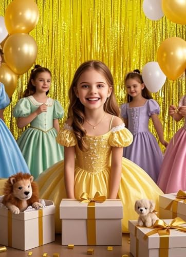 Image of Gold Birthday Party Decorations Beauty Booth Photo Backdrop Curtain Streamers Tinsel Accessories 50th Happy Anniversary 2 Pack