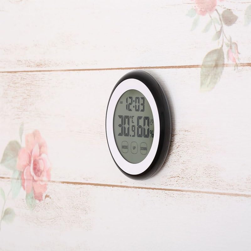 ABS Circular Touch Screen Temperature Humidity Meter with Clock Alarm Electronic