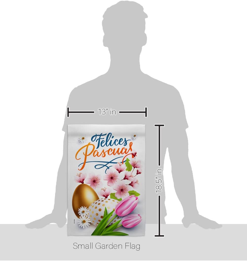 Breeze Decor Felices Pascuas Garden Flag Spring Easter Happy Bunny Egg Christian Season Springtime Holiday House Decoration Banner Small Yard Gift Double-Sided, Made in USA