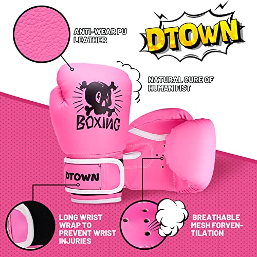 Kids Boxing Gloves, Dtown Girls Punching Gloves For 3-8 Years 4 And 6Oz Toddler Heavy Bag Gloves With Comfy Lining, Mma #TOP1