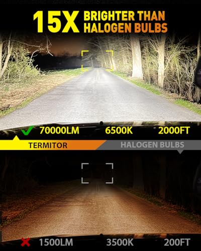Image of Termitor Upgraded 70,000LM 9007 /HB5 Bulbs, 12X Brighter High /Low Beam | Compact 1:1 Original Size 6500K Cool White, IP68 Waterproof, 9007 Driving Fog Light with Cooling Fan, Pack of 2