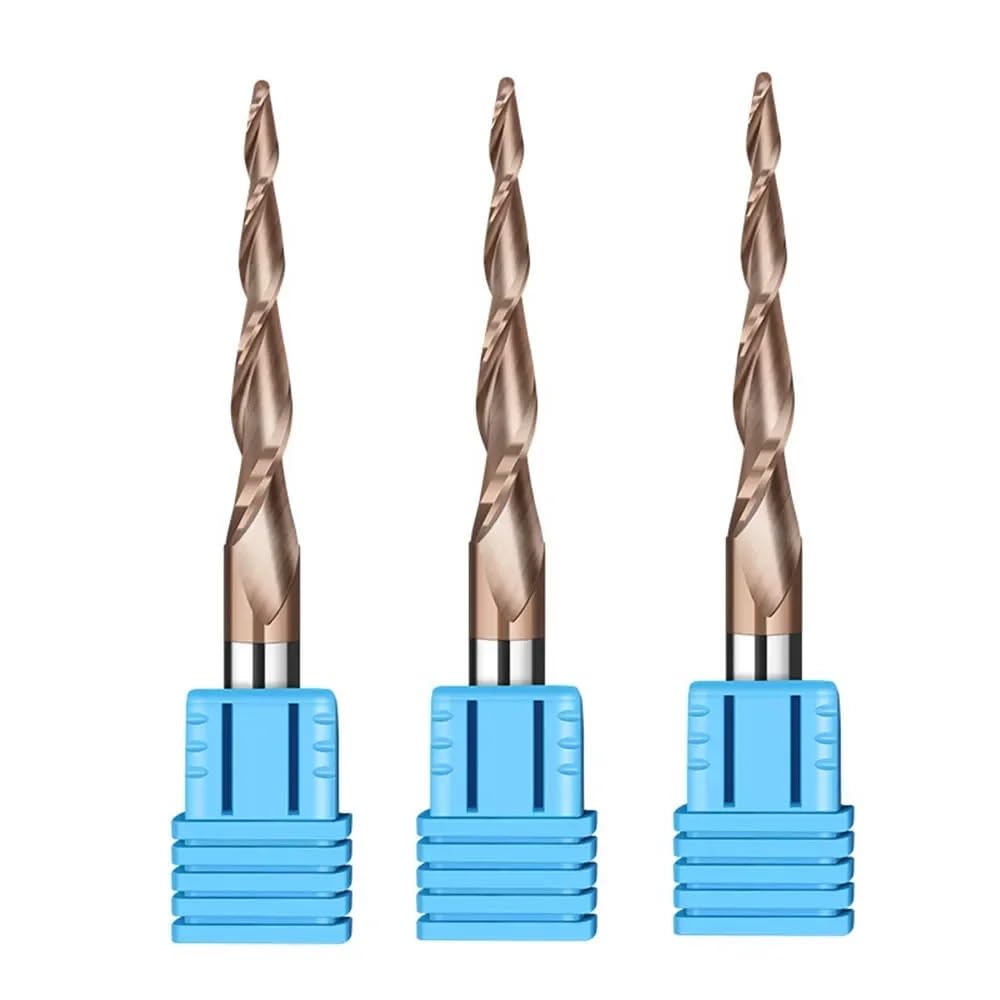 Frez stożkowy 1/5 szt., spiralny frez z węglików spiekanych 2 flety, trzpień 3,175-12 mm, wiertło do routera CNC do grawerowania 2D i 3D(R1.5x60x8x100.5PCS)