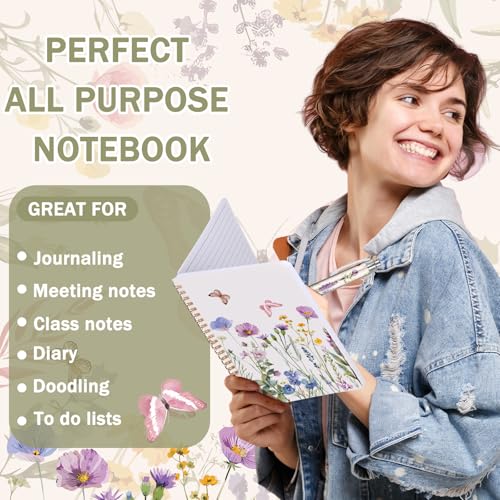 Image of Resurhang 6 Pack Floral Spiral Notebooks Wildflowers Preppy Journal Cute Aesthetic Hardcover Ruled Notebooks with Ballpoint Pens for Office School Day Classroom Prize Gifts, 5.5 x 8.3 Inch