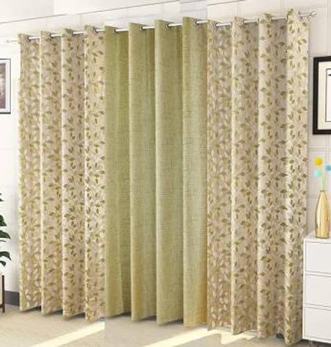 Image of Purav Light Jacquard Curtains Set of 3 Piece 8 Feet Long for Window & Living /Bedroom, Room Darkening Jute Polyester Weaved Parda, 3PC (Door - 8 Feet,Green)