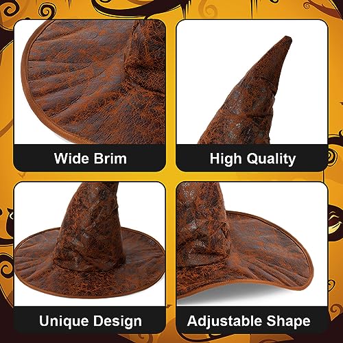 Aomig Brown Witch Hat Women Large Halloween Witches Hat Adult Wide Brim Pointed Hat Fancy Dress Costume Party Masquerade Cosplay Accessories Head Decor - Image 4