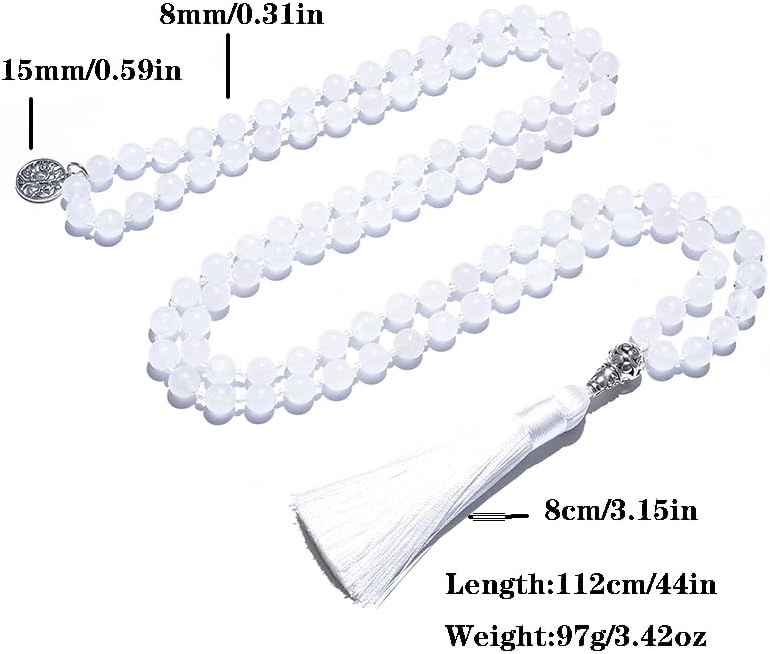 108 Mala Prayer Beads Necklace Natural Stones Meditation Yoga Jewery 108 Hand Knotted Japa Mala Beaded Long Tassel Necklace with Tree of Life Pendant for Men and Women - Image 6