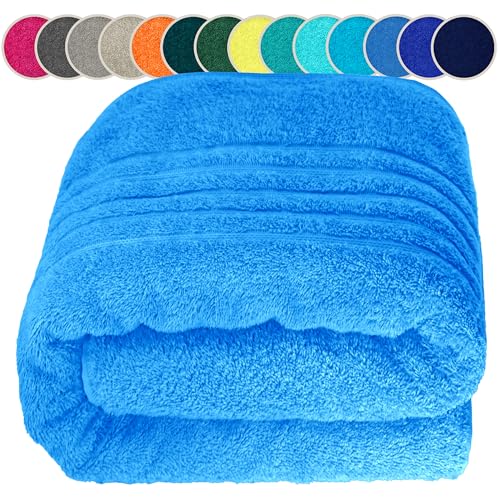 Lashuma Maxi Drap de Bain 100x200 cm, Essuie Main éponge Bleu Capri London Serviette Spa