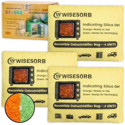 Wisesorb 120g3 Packs Rechargeable Silica Gel Desiccant Packs with Clean Window Color Indicating (Orange to Green) Reusable Moisture Absorbers for Storage Closet 3D Filaments Electronics Camera