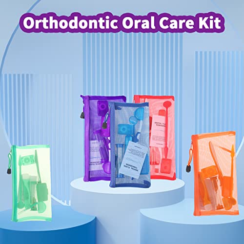 Braces Cleaning Kit For Teeth, Portable Orthodontic Toothbrush Kit Oral Care Dental Travel Kit - Interdental Brush Dental Wax Dental Floss Toothbrush Box (Purple) #TOP5