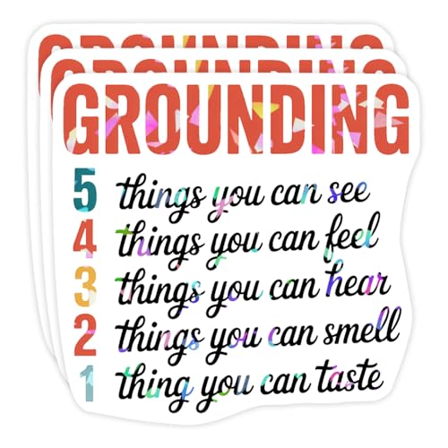 (3 Pcs) Hologaraphic 5-4-3-2-1 Grounding Technique Sticker – Anxiety Relief Mental Health Tool for Autism, Panic Attacks, Therapy & Mindfulness Reminder 3 Inches