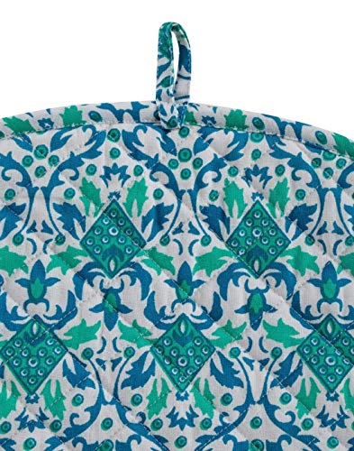 Image of Green Ombre Mandala Cotton Tea Cozy, 14x14x11 Inches, Hand Screen Printed, Insulated, Easy Storage Loop