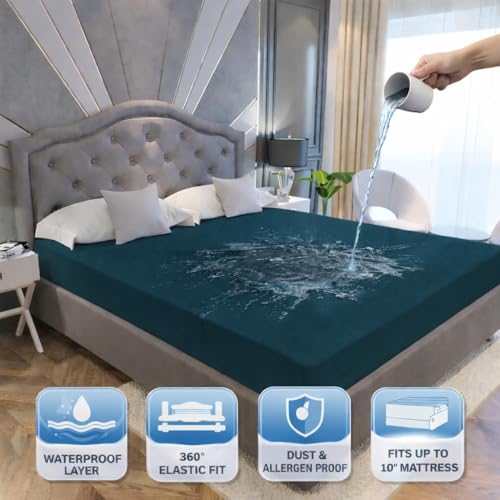 Image of La Verne 100% Waterproof Premium Cotton Feel Mattress Protector Queen Size 78 x 60 Inches | Breathable and Hypoallergenic Ultra Soft Fitted Bed Protector Cover