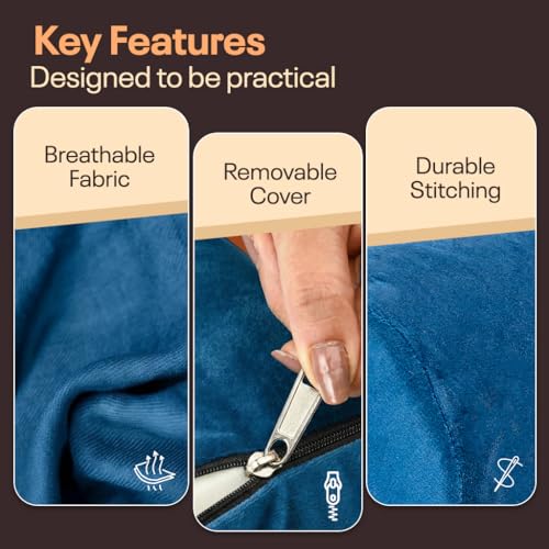 Image of Orthopedic Adjustable Wedge Pillow with Memory Foam & Headrest for Back Support, Leg Elevation, Acid Reflux, GERD, Snoring Relief - 7 Inclines - Soft Washable Cover - Navy Blue (56 x 53 x 38 CM)