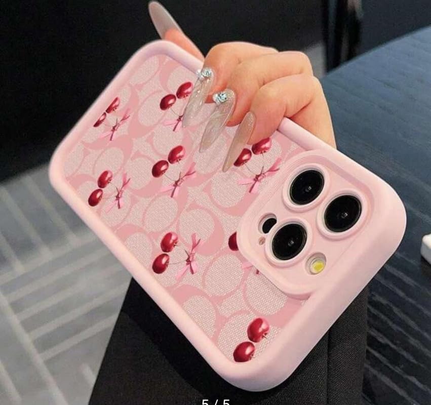 Image of COVERLY Cute Ball Cherry Back Case Cover for iPhone 12 Pro | Hot Pastel Pink Bow Knot Ribbon Design | Camera Lens Protection | Soft TPU Silicone Aesthetic Cover for Girls & Women (Pink, Shockproof)