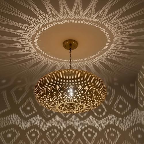 Tujoe 11.8 in Moroccan Ceiling Lamp Simple Moroccan Pendant Light Fixture Hanging Turkish Lamp Farmhouse Hanging Chandelier Light for Dining Kitchen Room (Classic)