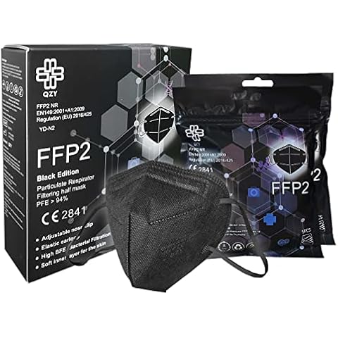 FFP2 Mask Black x10 CE Certified FFP2 Face Masks UK - Adjustable Nose Clip With Elastics - 5 Layer Filter Protection Face Masks FFP2 Black Cover