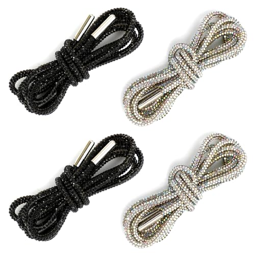 Enodny Rhinestone Shoe Laces - 4PCS Glitter Laces for Sneakers, Boots & Fashion Accessories (Black、Color)
