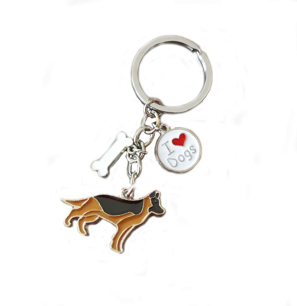 Bbeart Brown Bbeart® Dog Key-Ring Keychain,Small Puppy Metal Keychain Keyring Keyfob Key Tags Car Keyring Bag Charm,German Shepherd Dog