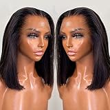 Bob Wig Human Hair 13x4 HD Transparent Lace Front Wig Pre Plucked Brazilian Virgin Human Hair 150 Density Short Straight Bob Wig With Baby Hair Natural Color Bob Wigs For Black Women (14 Inch, 13x4 Lace Front Bob Wig)