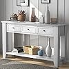 Farmhouse Modern 55 Inch Console Table Wood Sofa Entry Table with Drawers & Open Shelf for Living Room Entryway Bedroom (Retro White)