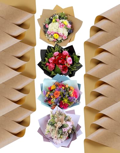 the florist Supply 20 Sheets Premium Flower Wrapping Paper | Waterproof Flower Wrapping Paper for Bouquets | Double Sided Floral Bouquet Sheets | DIY Gifts Colorblend Kraft Look