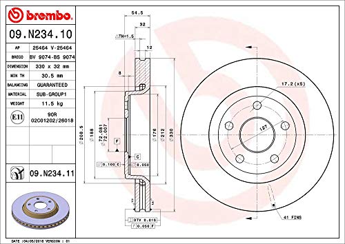 Brembo 09.N234.11 - Disco Freno Con Verniciatura Uv (Set Di 1) - Anteriore - 5