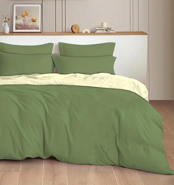Image of Reversible Plain Glace Cotton Single Bed Quilt Cover /Duvet Cover /Rajai Cover /Blanket Cover with Zipper (60X90 Inches) (Olive Mist, Single Comforter)