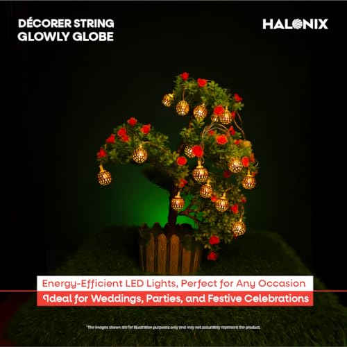 Image of Halonix Plastic Decorer Glowly Globe 15 Bright Led String Light | Diwali Light | Christmas Light | Wedding Light | Festive Lights for Home Decoration (Warm White, 4 Meters)