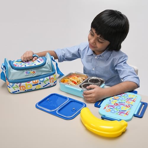 Image of CELLO Kidzbee Series Mini Meal Set for Kids |1 Lunch with Banana and Attractive Jacket | Insulated Meal Carrier | Lunch Box Set for Kids | Blue
