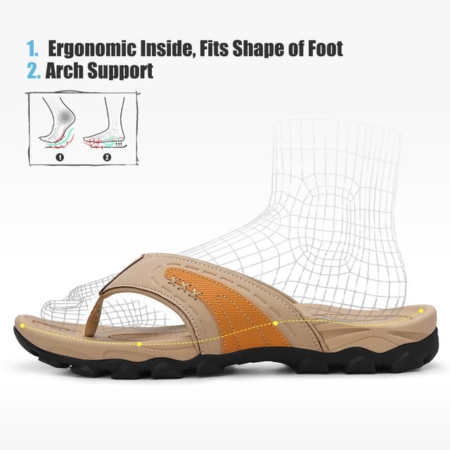 ARRIGO BELLO Mens Flip Flops Leather Sandals Arch Support Beach Thong Flipflops Lightweight Summer Slippers US Size 8-13 - Image 6