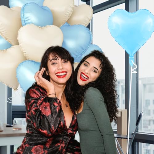Image of Baby White Heart Balloons,18 Inch Baby Blue Helium Foil Love Heart Shaped Balloons for Birthday Party Bridal Engagement Wedding Anniversary Baby Shower Valentines Decorations 12Pcs