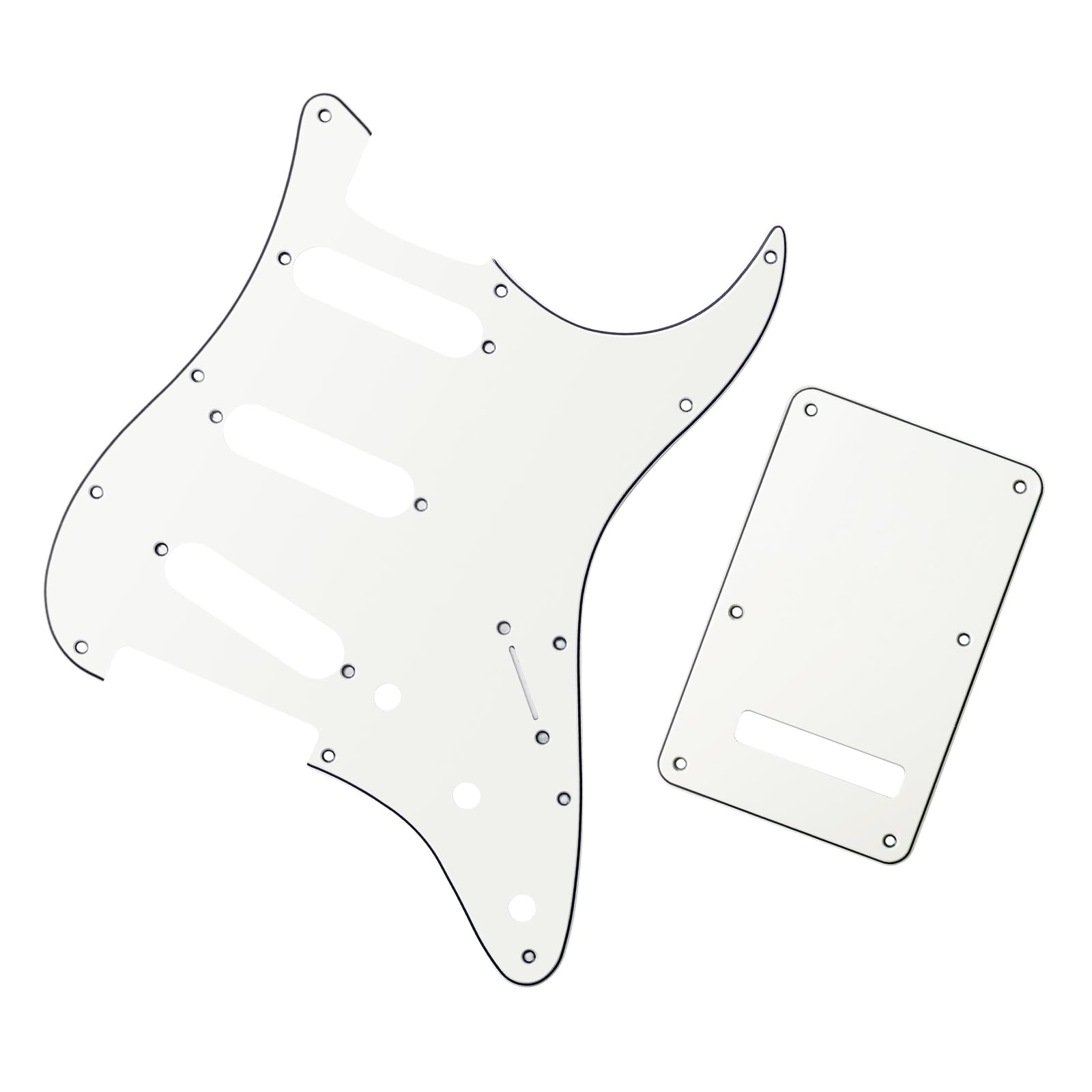 Banworks 3 Ply Strat SSS Pickguard 11-Hole Pickguard Scratch Plate with Backplate 6-Hole Trem Tremolo Cover Set for USA/Mexican Modern Style Standard Stratocaster ST JT/HB-08 Vintage White - Image 4