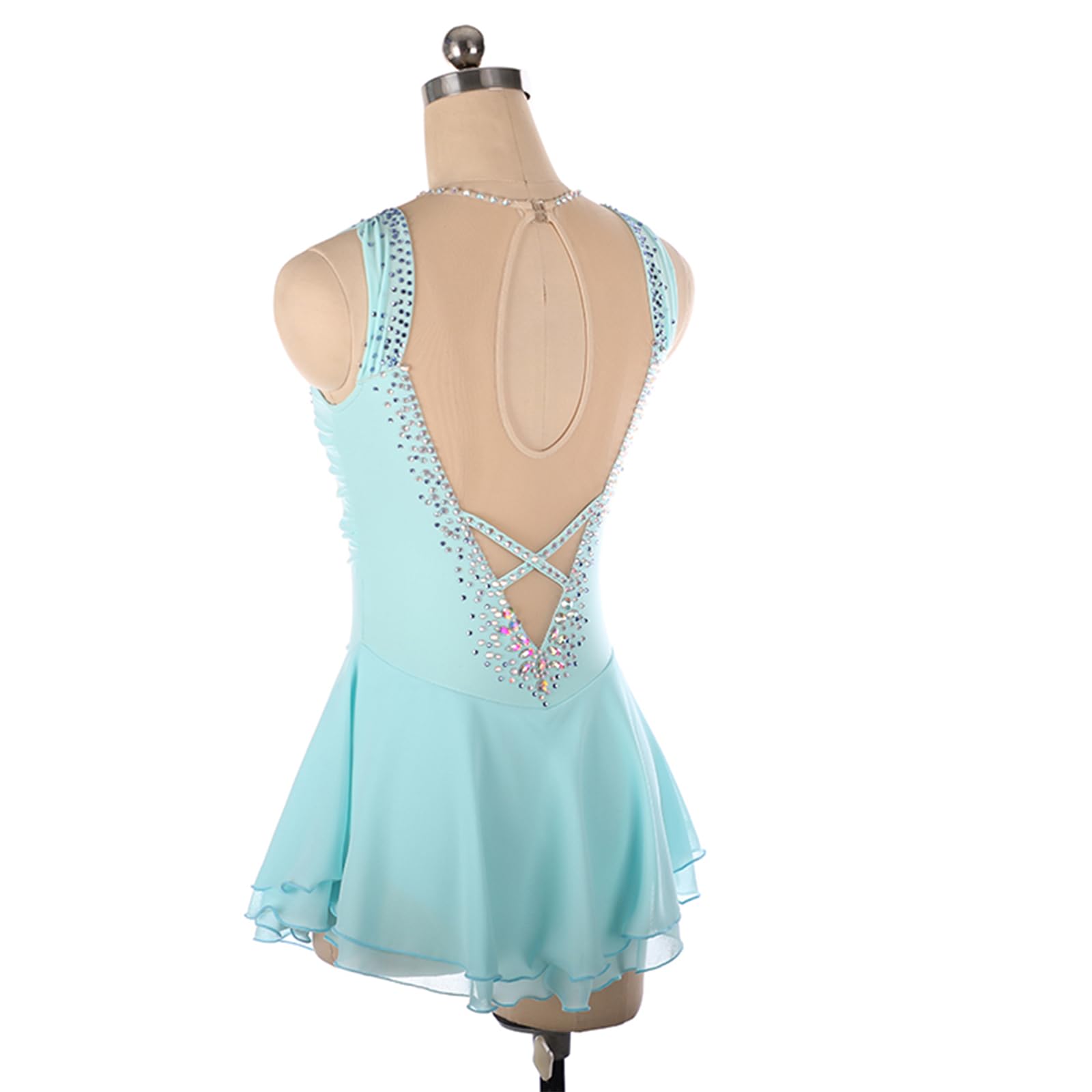 Damen Professionelle Eiskunstlauf Wettbewerb Kleider Weiß Ärmellos Strass Dame Gymnastik Activewear Wettbewerb Training Athletic Weiblich,Schwarz,L