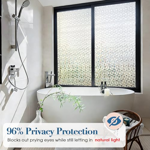 Image of Windimiley Frosted Glass Window Privacy Film, 3D Diamond, 11.8 inch x 78.7 inch | Static Cling No Glue Removable, UV Heat Blocking, Decorative Window Film, Renter Friendly for Bathroom Bedroom Door