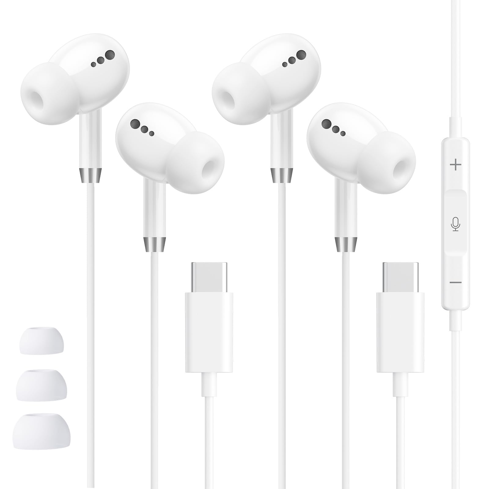 USB C Headphones for iPhone 17 16 15, Wired Earbuds with Mic & Remote Control, Nosie Cancelling for Apple Headphones with 3 Size Tips, Type C