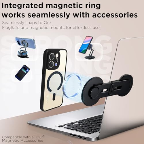 Image of RIGGEAR Shockproof Sleek Hybrid Armor Magnetic Back Cover Case Compatible with MagSafe Accessories for Vivo V70 / V70 Elite 5G (Clear PC + Black TPU Bumper)