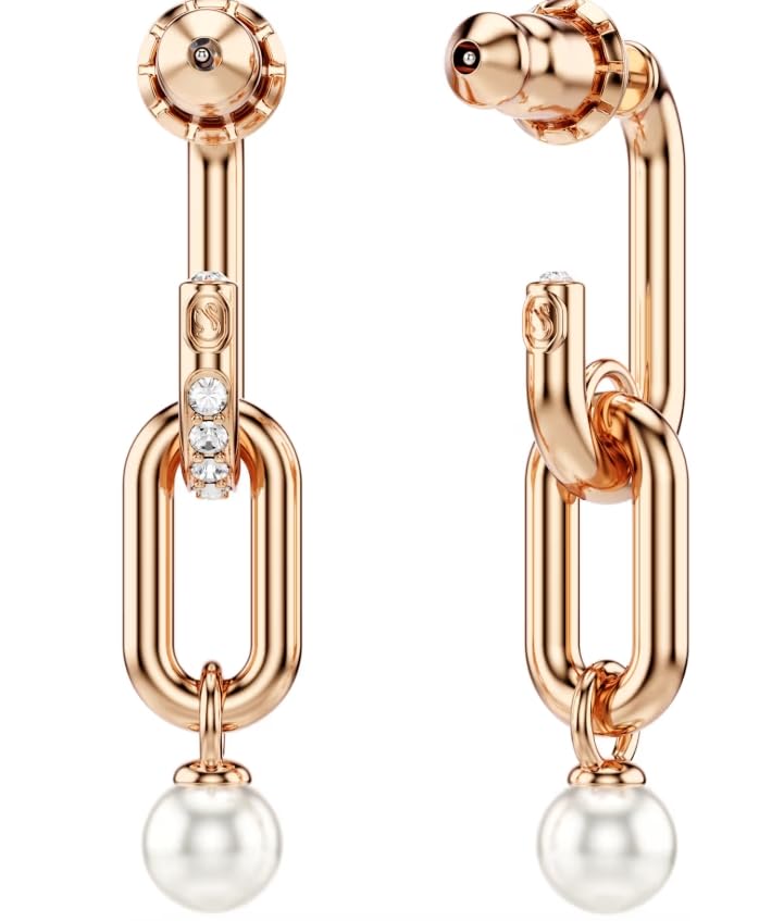 Constella drop earrings Crystal pearl, Round cut, White, Rose gold-tone plated4