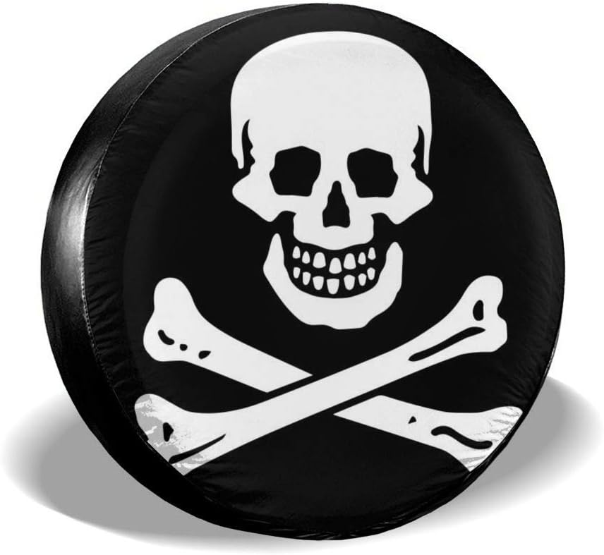 PecoStar Black And White Pirate Skull Spare Tire Cover PVC Leather WaterProof Universal Spare Wheel Tire Cover Fit For Jeep Trailer RV SUV And Many Vehicle 14"" 15"" 16"" 17