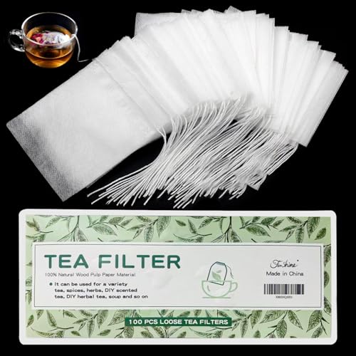 Disposable Biodegradable Tea Filter Bags with Drawstring (100-Pack)