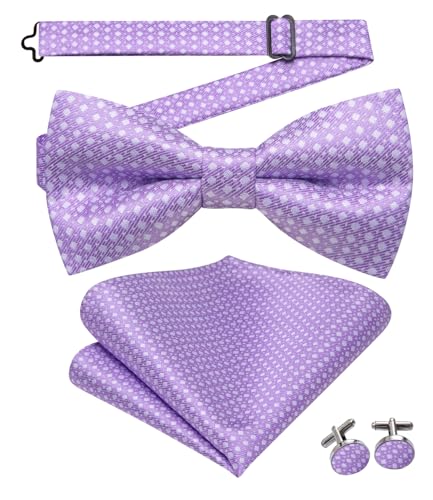 Image of Dubulle Mens Paisley Striped Bowtie Set Pre-tied Bowtie for Men and Pocket Square Set Wedding Business