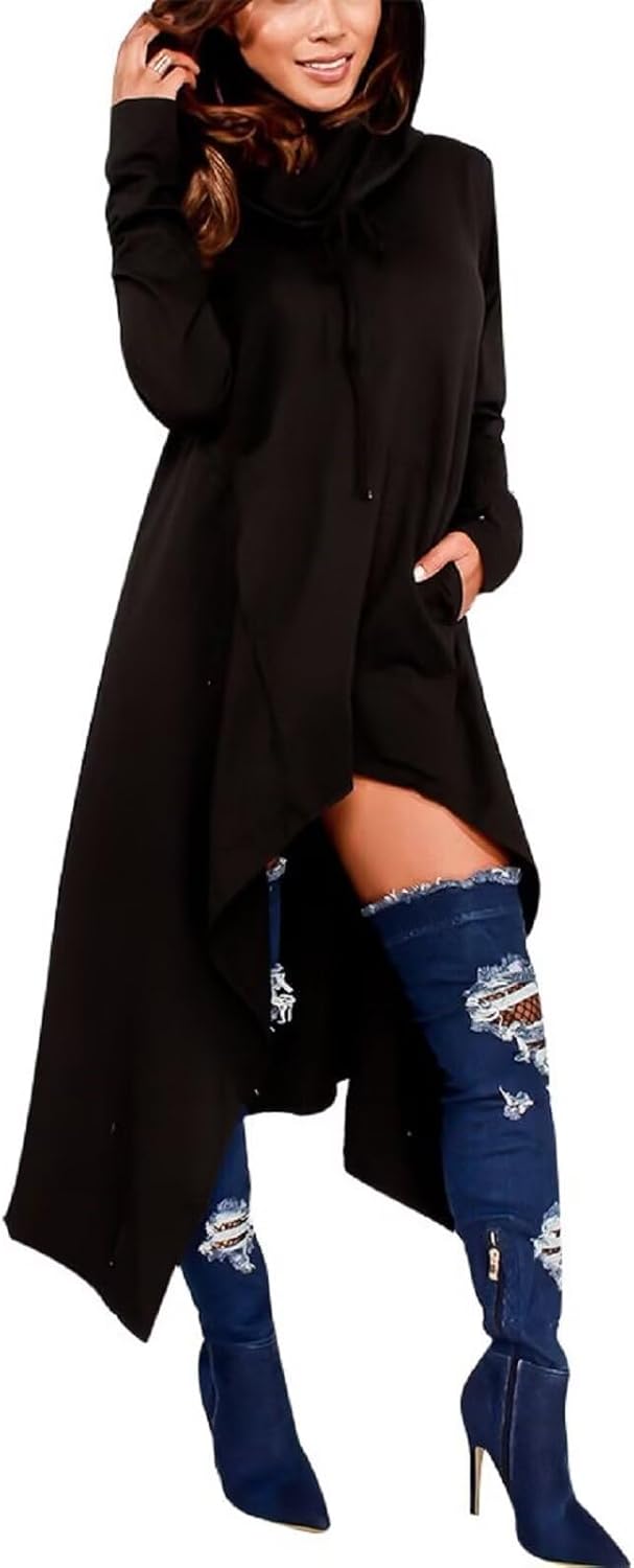 Womens Asymmetric Hem Long Sleeve Loose Casaul Hoodies Sweatshirts Tunic Tops - Image 3
