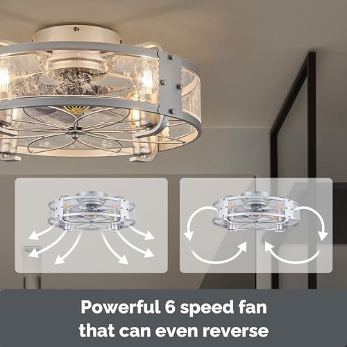 Orison 20 Inch Ceiling Fan With Lights And Remote Control, Bladeless Caged Ceiling Fan With Light, Industrial Ceiling Fan Light Fixtures For Porch, Living Room, Bedroom thumb #3