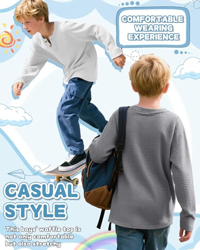 3 Pack Boy's Henley Long Sleeve Shirts Toddler Thermal Tops Waffle Henley Knit Sweatshirt for School Daily Wear2