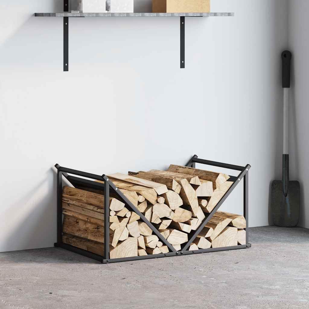 Homgoday Leñero Negro 70x43x34,5 cm Acero Laminado en frío Estante metálica para leña,Soporte de Almacenamiento para Interiores y Exterior