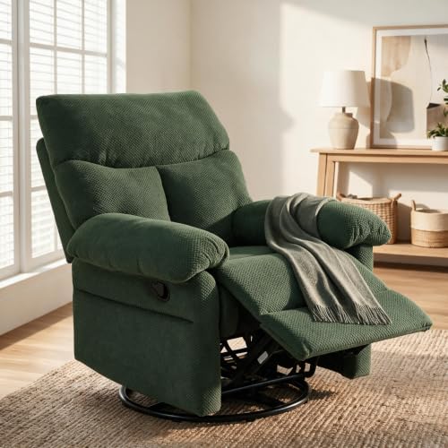 Image of Manual 360 Swivel Rocker Recliner Chair for Living Room, Green
